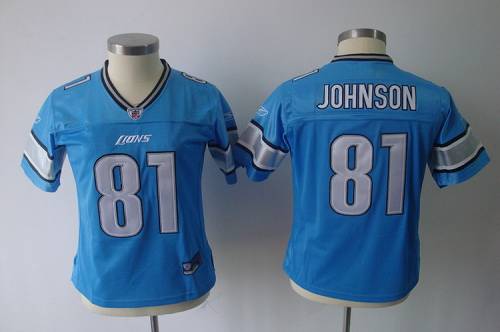 Lions #81 Calvin Johnson Blue Women's Team Color Stitched NFL Jersey - Click Image to Close